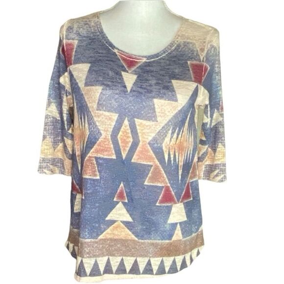 Ginger G Wm’s Sz Lrg Multicolor Lightweight Knitted Aztec Hi Lo Sweater Shirt - Picture 1 of 5